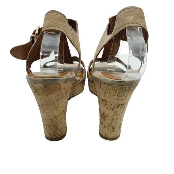 Franco Sarto Womens Beige Leather Cork Wedge Sandals 9.5 M Chestnut Brown/Tan - Picture 7 of 11